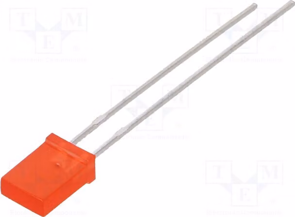 5 LED rossi, 5x2 mm, angolo di emissione 146°, orientamento diretto, intensità luminosa 150÷180 mcd, corrente di funzionamento 20 mA, modello LL-254VD1E-V1-2B, diodi LED, tipo T