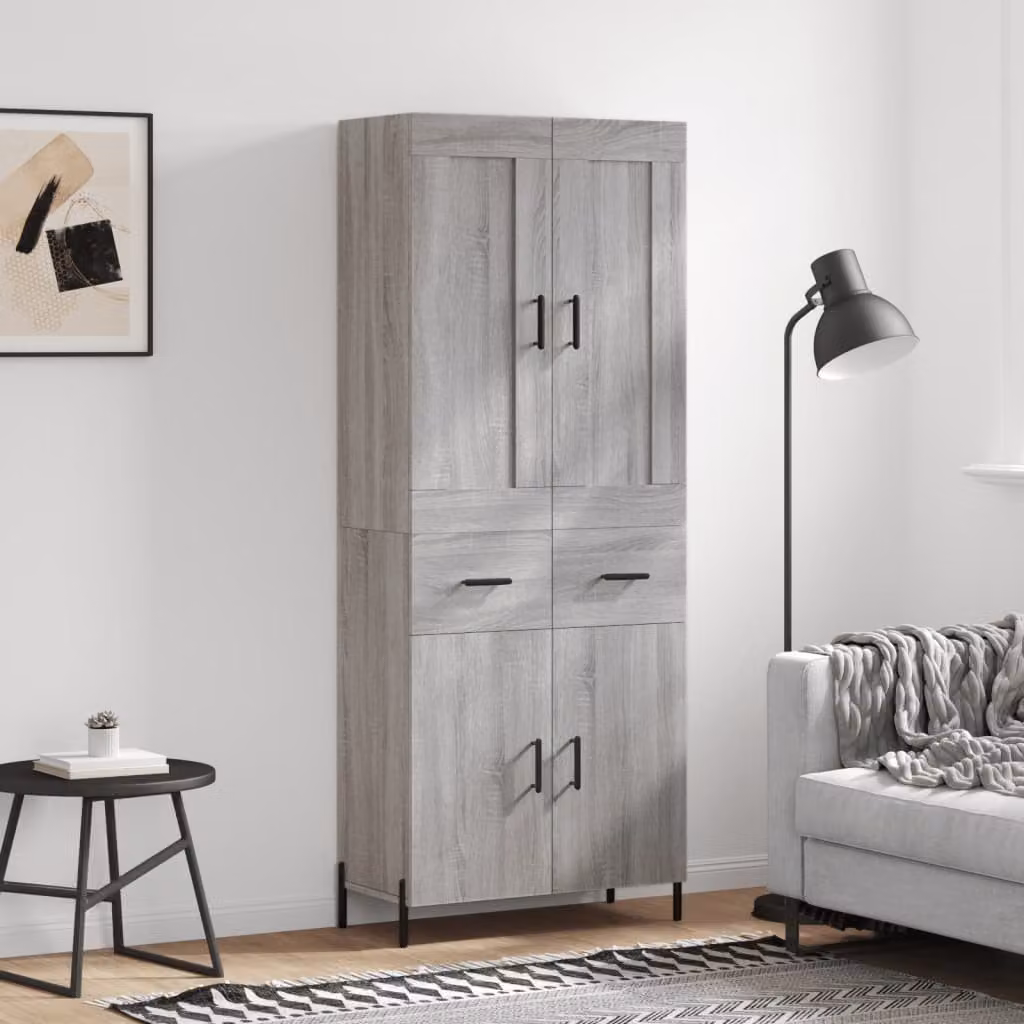 Credenza moderna vidaXL in legno e metallo, Grigio, L: 69,5 cm, P: 34,0 cm, H: 180,0 cm