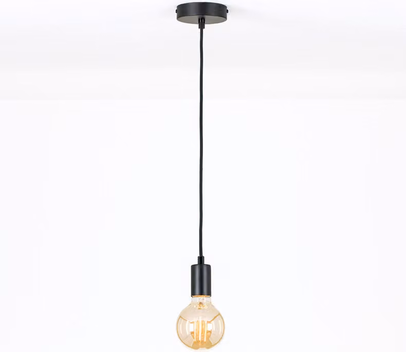 Lampada a sospensione Sospensione a corda con cavo in tessuto, cavo in tessuto per presa E27, 100 cm, in tessuto, nero