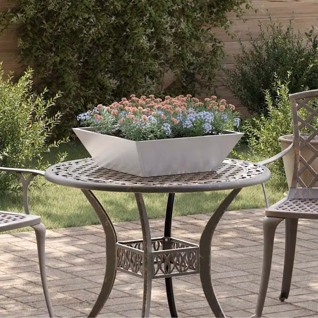 vidaXL Vaso da giardino trapezoidale in acciaio inox Argento L: 50 cm, P: 50 cm, H: 15 cm