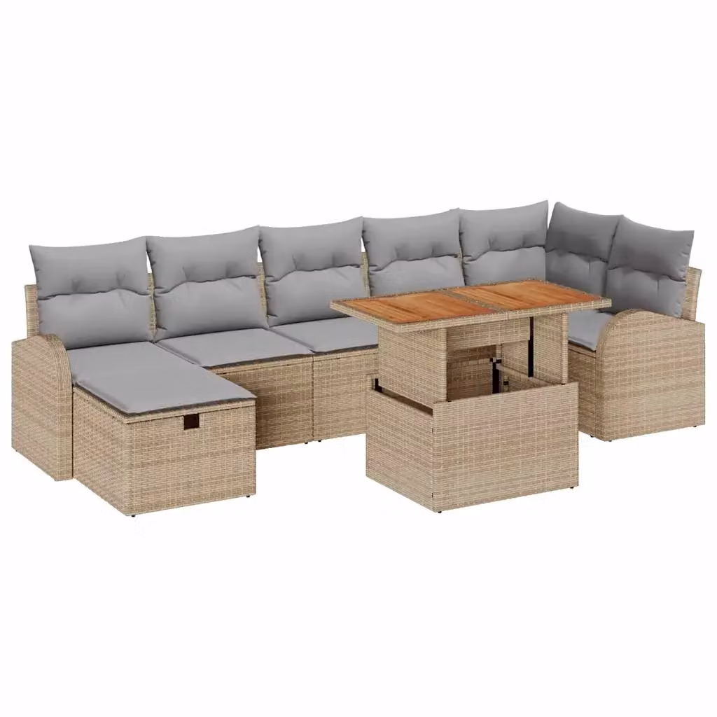 vidaXL Set Divano da Giardino Moderno a L in Polyrattan e Legno di Acacia, 8 Pezzi, Beige – 2
