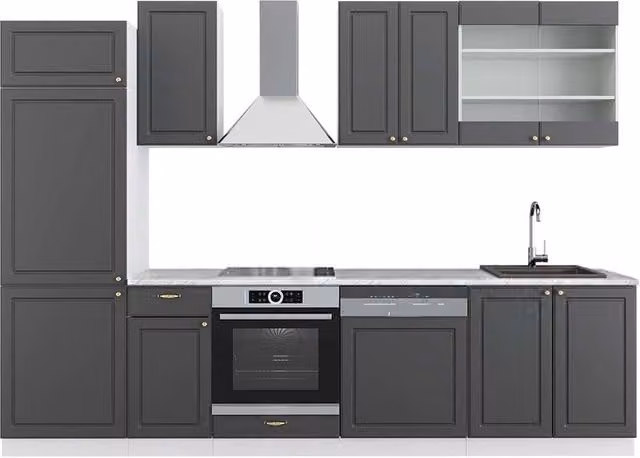 Cucina componibile moderna Fame-Line Vicco colore antracite, oro e bianco, L: 300 cm, P: 60 cm, H: 200,4 cm