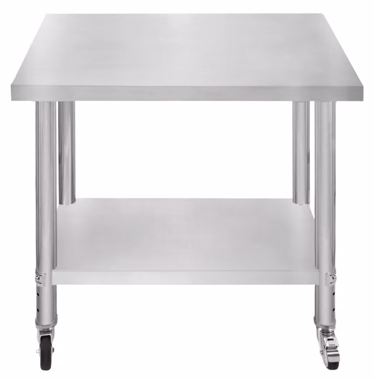 Tavolo da lavoro per la preparazione di alimenti - Altezza 86 cm - Larghezza 90 cm - Acciaio inossidabile - Mobile con ruote