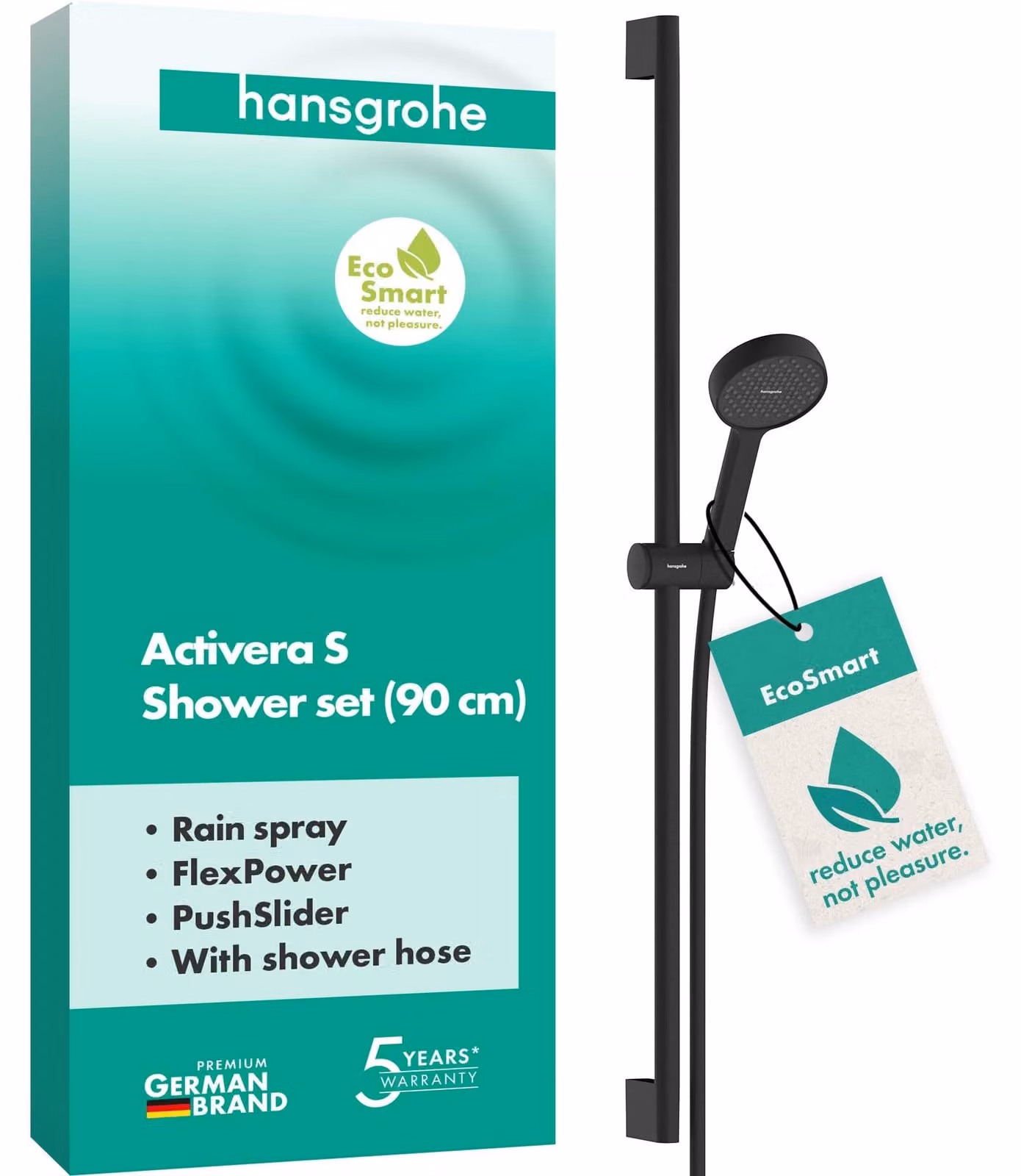 Doucheset Activera S, 2 getti, tecnologia EcoSmart, finitura nero opaco