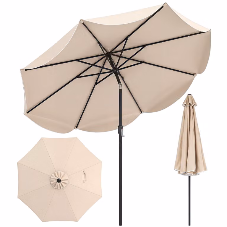 Ombrellone COSTWAY Ø 270 cm, ombrellone da giardino con balza e manovella, ombrellone da balcone inclinabile di 30° su entrambi i lati, ombrellone da terrazza, ombrellone da mercato, beige