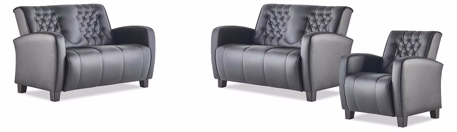 Ledersofa-Set 2-Sitzer Sessel Chesterfield Couch Schwarz Modern Knöpfe
