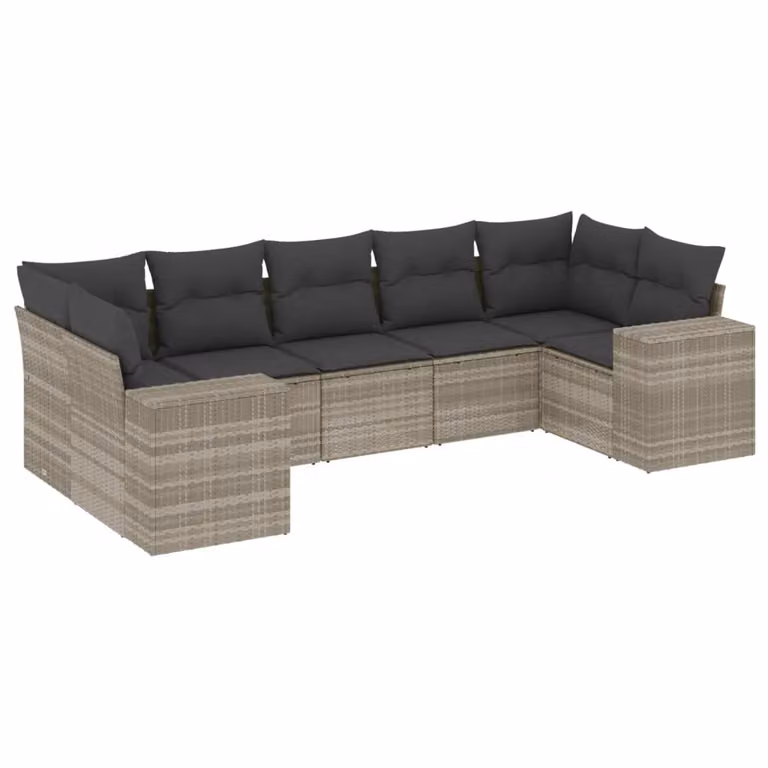 Set Divani da Giardino 7pz con Cuscini Grigio Chiaro Polyrattan