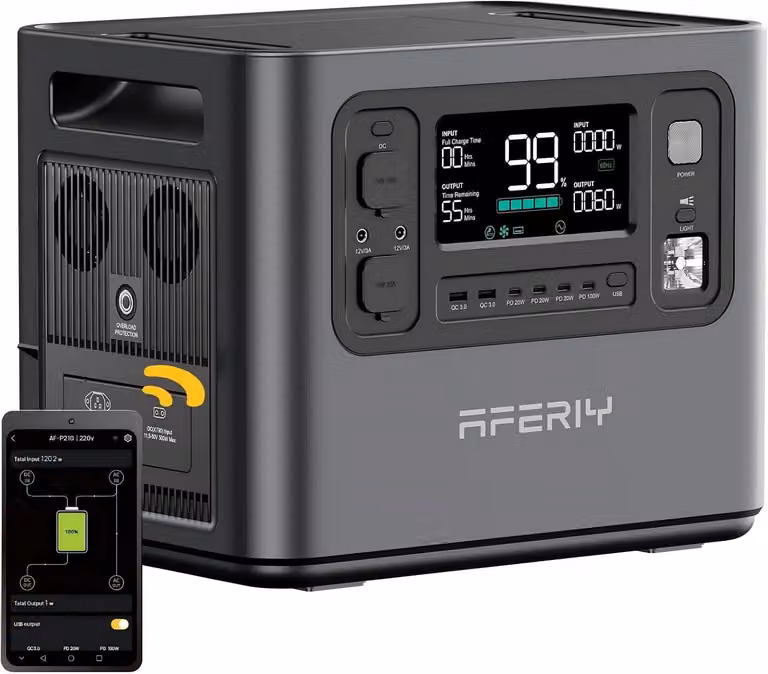 AFERIY P210 Stazione di Energia Portatile 2400 W 2048 Wh, Batteria LiFePO4, Ricarica 1100 W, Ingresso Solare 500 W, UPS