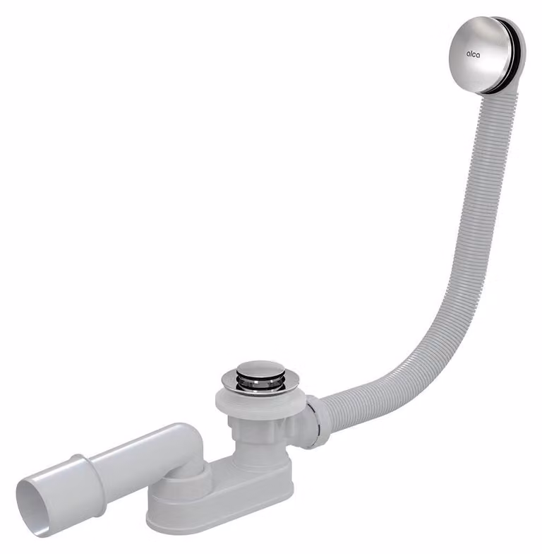 Set di scarico e troppopieno per vasca da bagno Alcadrain CLICK/CLACK, tappo piccolo, metallo cromato 57 cm