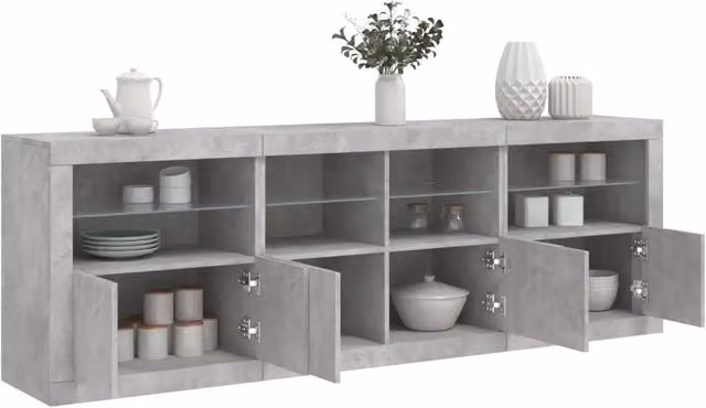 Credenza con Luci LED Grigio Cemento 202x37x67 cm 3209012