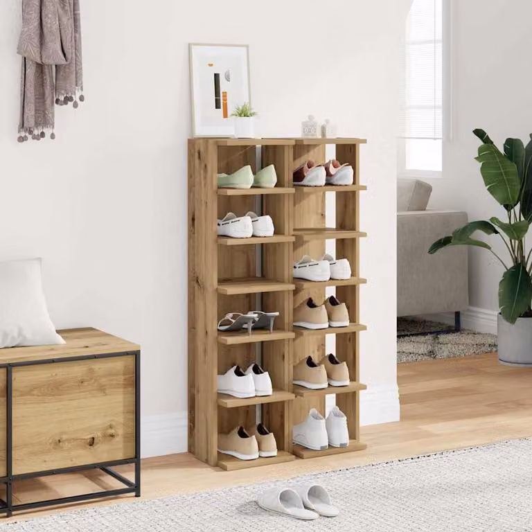 Set di 2 scarpiere vidaXL moderne in legno marrone con ante a battente e ripiani, L/P/H: 28 x 27 x 102 cm