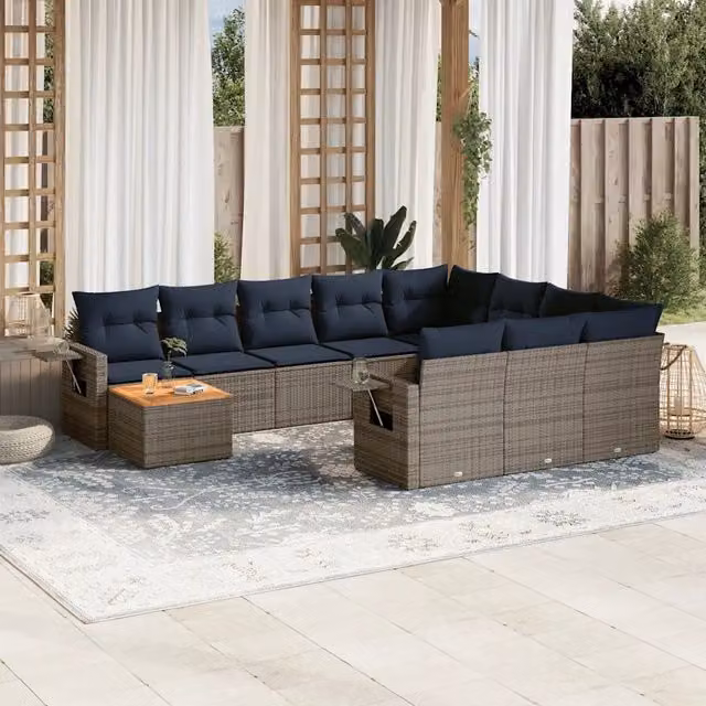 Set Divani da Giardino 11 pz con Cuscini Grigio in Polyrattan 3224752