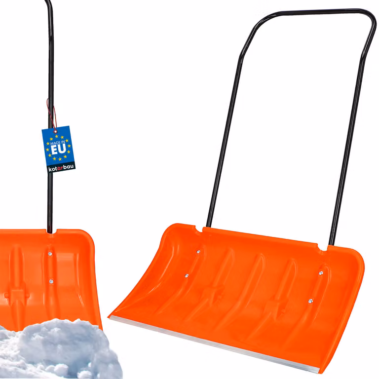 KOTARBAU® Pala da neve con ruote Pala da neve 80 cm Vassoio da neve con bordo in profilo di alluminio Pala da neve con manico in metallo ECO Orange Lama da neve