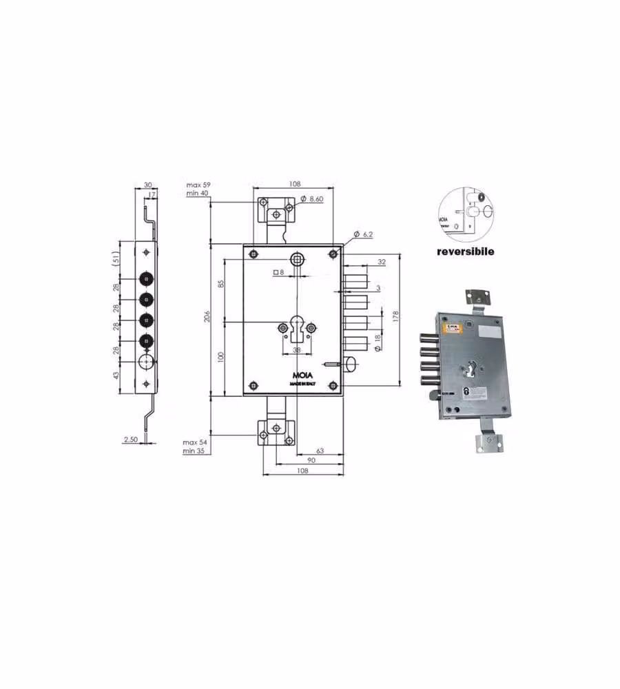 Serratura Sic.Triplice.Cil.E63 Rce664/280 Moia