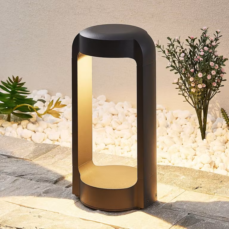 Lucande Lampioncino LED Habsa, 30 cm, antracite, metallo Habsa, Nero, Alluminio, Moderno, Lampada LED da esterni