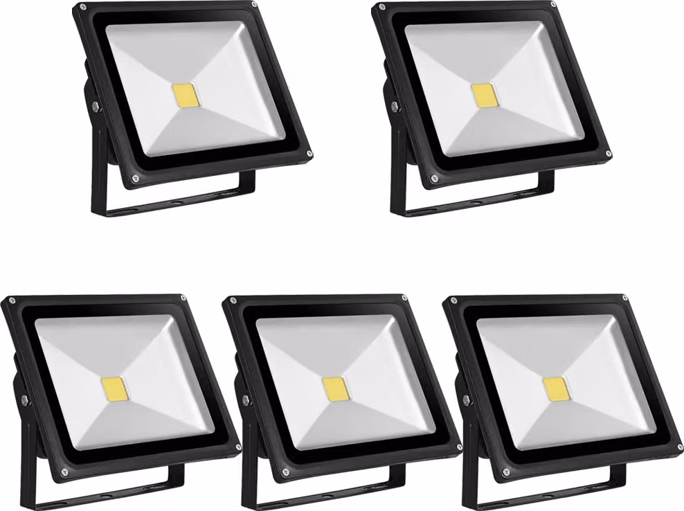 Greenmigo 5x 50W LED Floodlight Faretto Lampada da giardino Luce bianca fredda con alloggiamento in alluminio nero Impermeabile IP65 85-265V