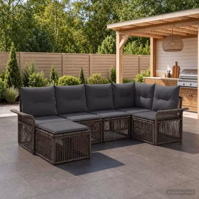Set Divano da Giardino 6 Pezzi vidaXL Grigio con Cuscini e Struttura in Metallo e Polyrattan