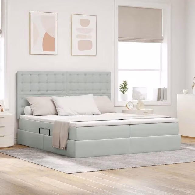 Letto con Contenitore Moderno vidaXL in Velluto Grigio L/P: 200 x 200 cm
