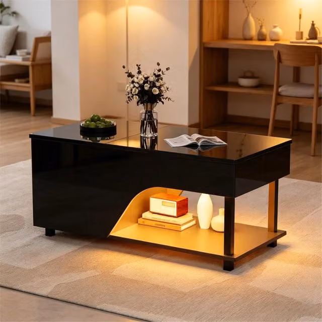 Tavolino da soggiorno SINGULARTY con finitura lucida, design scandinavo rettangolare e altezza regolabile, L: 100 cm, P: 50 cm, H: 46 cm
