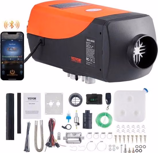 Stazione di riscaldamento diesel per auto - 5KW - 12V - riscaldamento automatico - ventilatore di aria - con display LCD & comando a distanza & app Bluetooth - per auto, camper, barche, camion - colore arancione