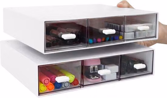 Scaffale da ufficio con 3 cassetti - impilabile - 2 moduli - Bianco - Organizer in plastica