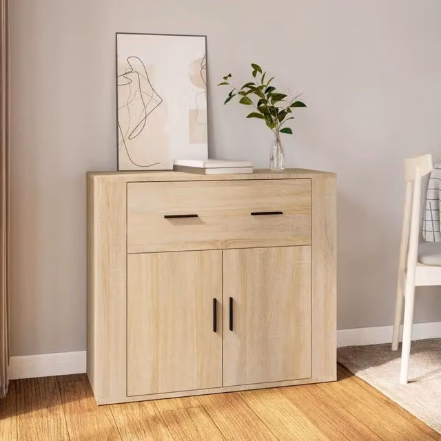 Credenza moderna vidaXL in legno color rovere e beige per sala da pranzo L: 80 cm, P: 33 cm, H: 70 cm