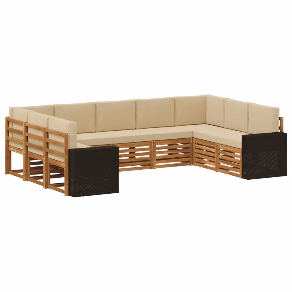 Set di divani da esterno vidaXL in legno di acacia con cuscini beige e sabbia, composizione a L da 9 pezzi – 2