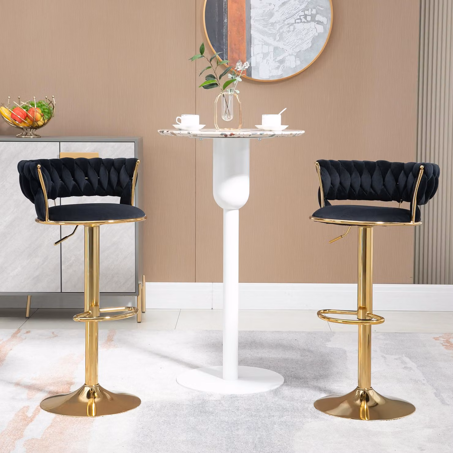 Set di sedie da bar MODFU (set da 2 pezzi), sgabello da bar girevole, sedia regolabile in altezza con poggiapiedi per cucina, sala da pranzo, locale, nero