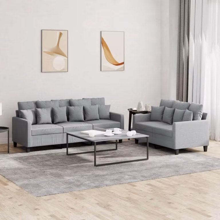 Maison Exclusive - Set divano a 2 posti con cuscini in tessuto grigio chiaro