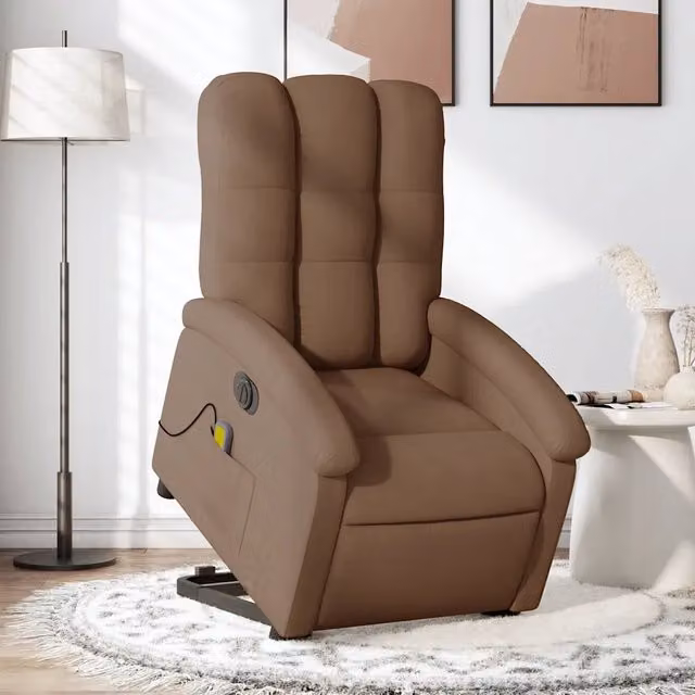 Poltrona Alzapersona Elettrica con Assistenza al Sollevamento vidaXL in Tessuto Marrone con Braccioli