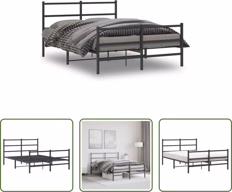 The Living Store Struttura letto con testiera e pediera in metallo nero 135x190 cm