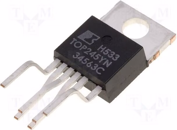 1x -7C TOP245YN, morsetto di collegamento per tensioni, circuiti PWM, 61,5÷140 kHz, alimentatori AC/DC, SMPS