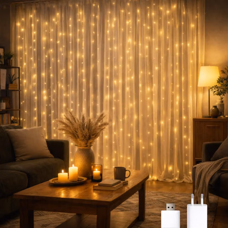 Tenda luminosa a LED per esterni, 3 x 2 metri, luce bianco caldo, 2700 K, grado di protezione IP65, alimentazione USB