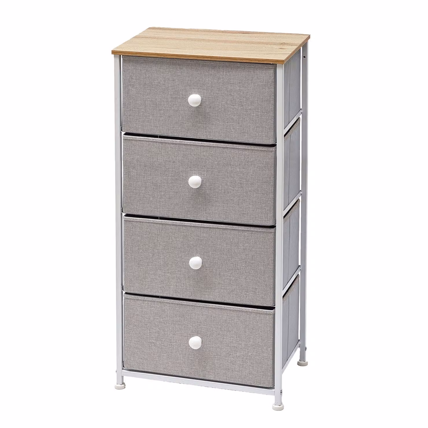 VESTIAMO CASA Mobiletto Multiuso Linea Woodhandy con 4 Cassetti in Legno Naturale e TNT Grigio H 95 cm x L 45 cm x P 30 cm – 1