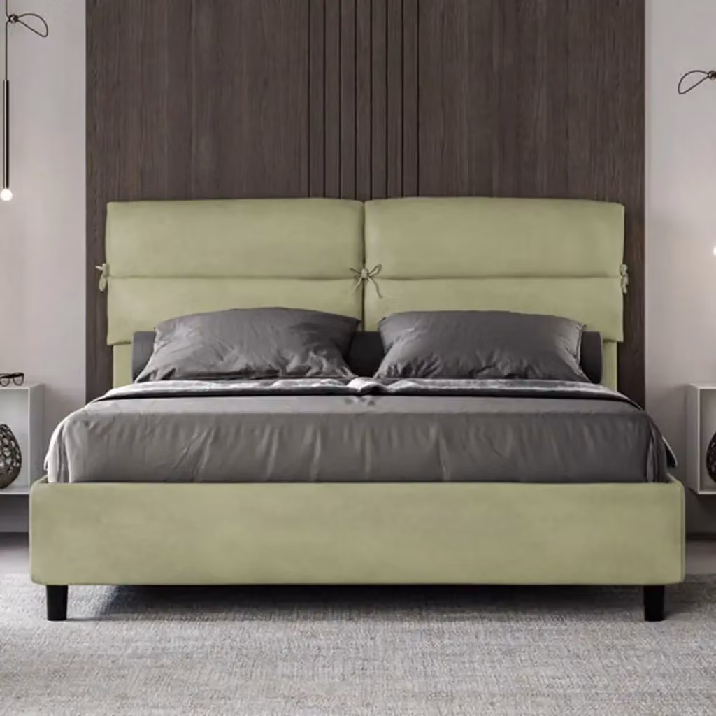 Letto matrimoniale contenitore Ityhome Nandy imbottito in microfibra colore verde L/P/H: 160 x 210 x 110 cm – 2