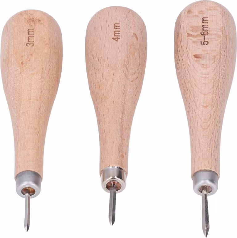 punteruolo in pelle in 3 pezzi, elevata durezza, design ergonomico, cucitura rombica con manico in faggio per la punzonatura