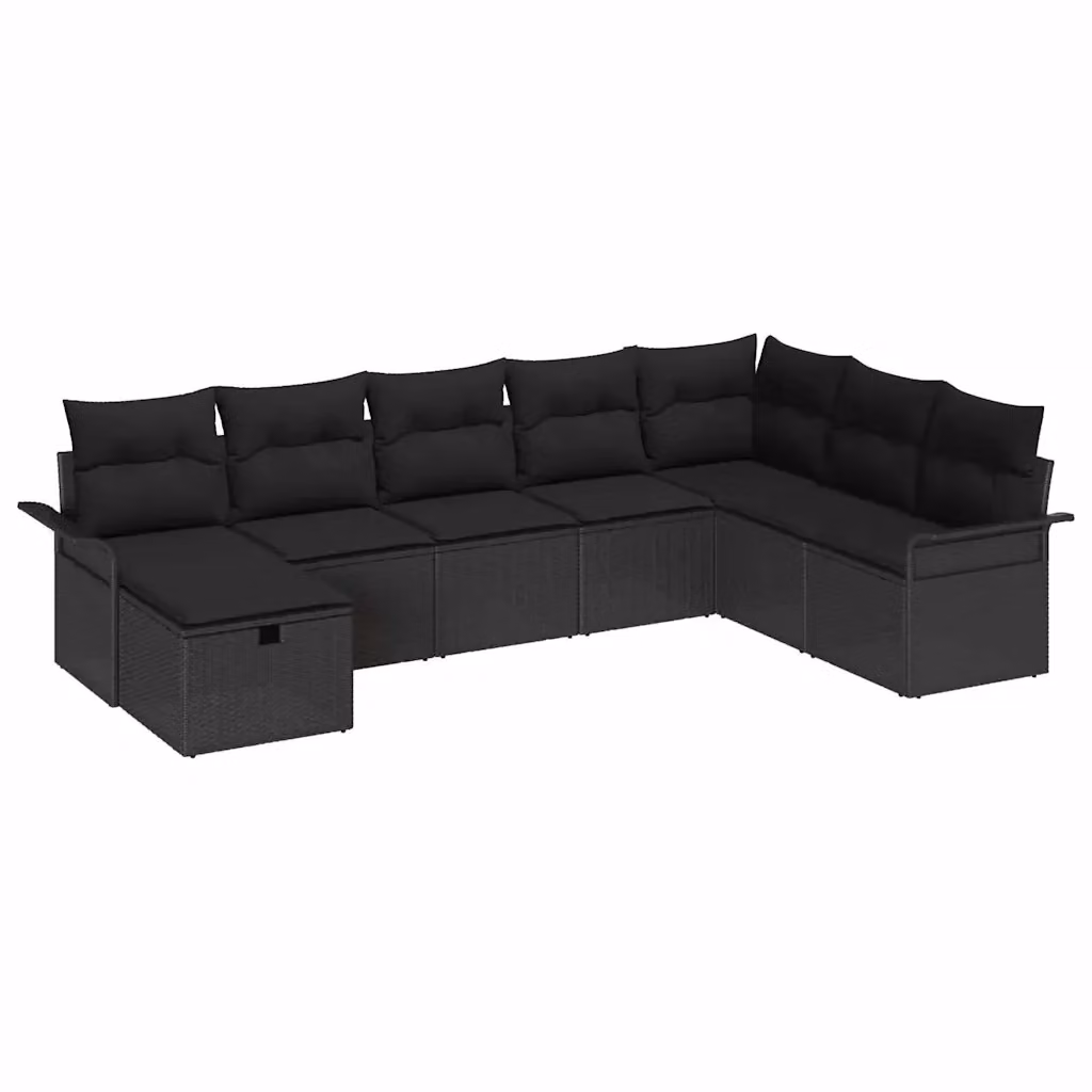 Set Divano da Giardino a L vidaXL in Polyrattan con Cuscini Nero e Beige, 8 Pezzi – 2