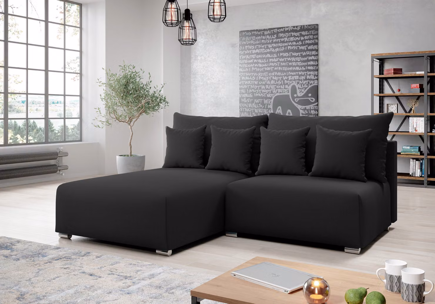 AX LIVING divano angolare con funzione letto Ederra 208 cm di larghezza - grigio scuro L