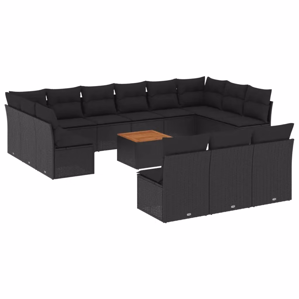 Set di divani da giardino a forma di U VIDAXL in polyrattan nero con cuscini inclusi – 2