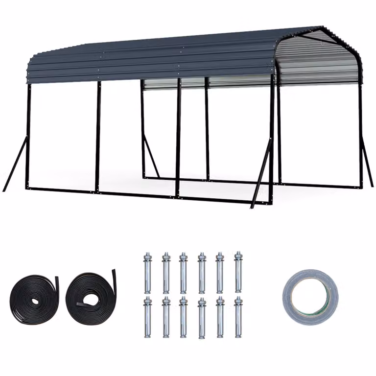 COSTWAY Tenda da garage 440x300cm, tenda da garage impermeabile con struttura in metallo e 4 gambe inclinate aggiuntive, tettoia per auto, tenda per magazzino, tenda per feste