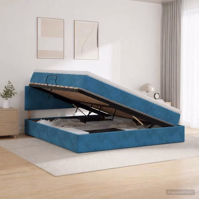 Letto con Contenitore vidaXL in Velluto Blu e Bianco L: 180 cm, P: 200 cm, H: 88 cm – 1