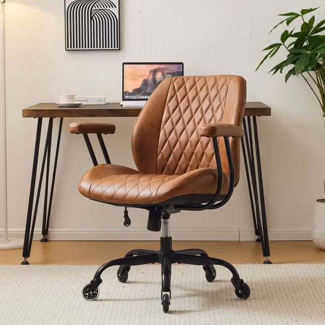 Sedia da ufficio ergonomica con rotelle in gomma, braccioli regolabili, supporto lombare, altezza e rotazione regolabili, colore marrone