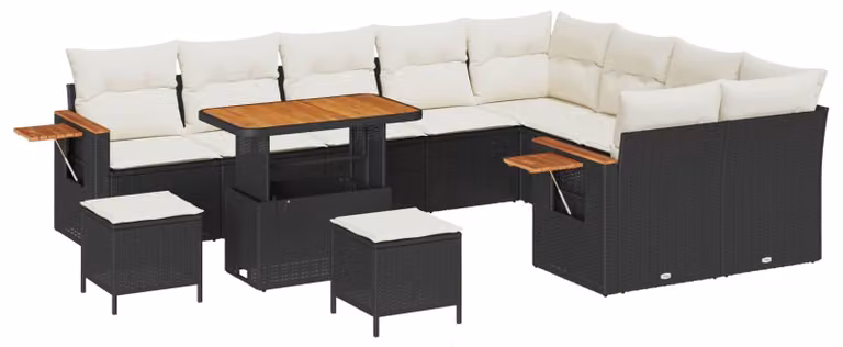 Set Divano da Giardino 12 pcs Nero polyrattan