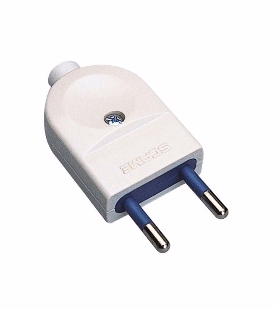 Spina 10A 2P Uscita Cavo Assiale con Fermacavo Bianco