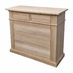Cassettiera classica in legno grezzo con 5 cassetti Mobili 2G L: 128 cm, P: 54 cm, H: 100 cm