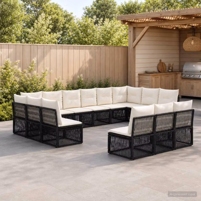 Set Divano da Giardino vidaXL 13 pz Nero con Cuscini e Struttura in Metallo e Polyrattan