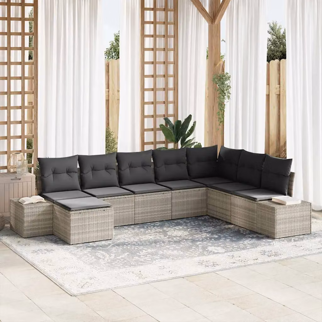 Set Divano da Giardino vidaXL 8 pz in Polyrattan Grigio con Cuscini e Struttura in Acciaio – 1