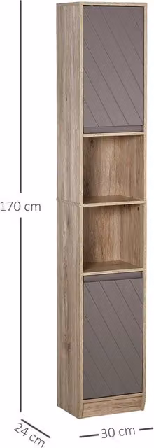 Colonna da bagno stretta 30 x 24 x 170 cm salvaspazio ripiani regolabili design scandinavo in MDF grigio 21_0001862