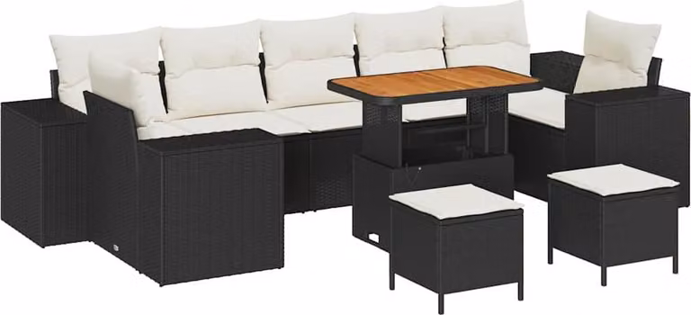 Set Divano da Giardino 10 pcs Nero polyrattan