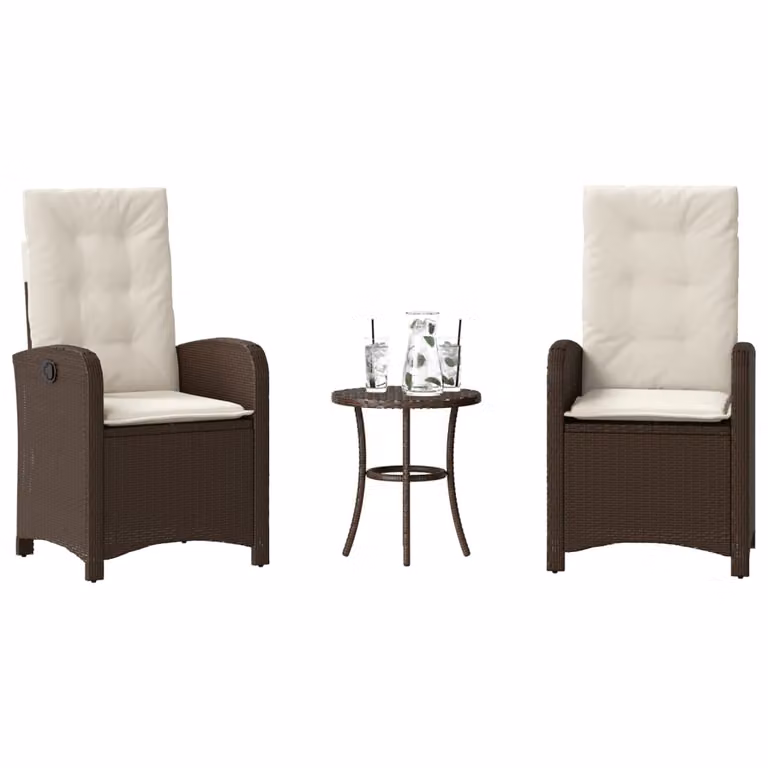 Set Bistrò vidaXL in Polyrattan Marrone con Cuscini Bianchi per Giardino e Balcone